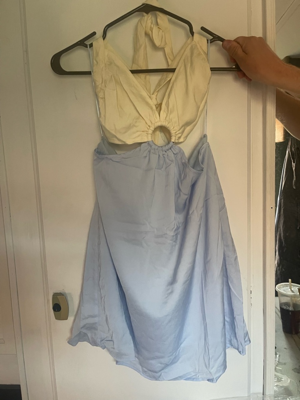 Promesa Cream Halter Top with Light Blue Skirt Mini Dress